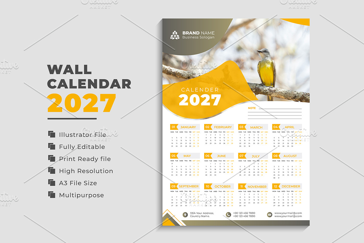 Wall Calendar 2027, a Stationery Template by pixelcreatx (Photo 3 of 5)