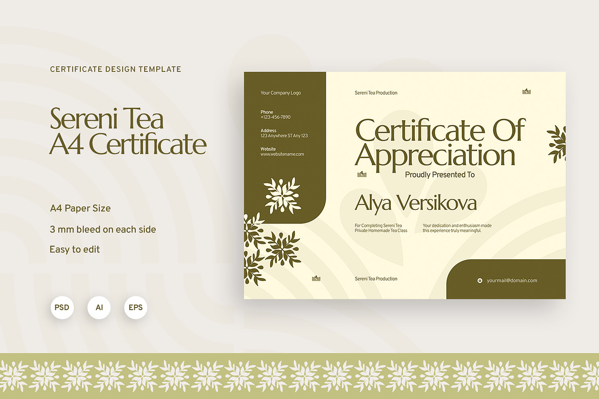 Sereni Tea - Certificate, a Card Template by Fannan Studio (Photo 1 of 3)