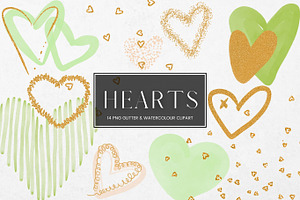 Green Watercolour Gold Glitter Heart