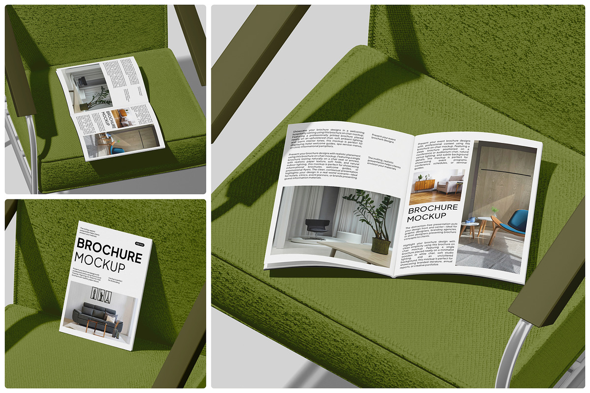 Brochure on Chair Mockup, a Merchandise Mockup by Unerispace (Photo 1 of 5)