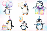 Watercolor Cute Baby Penguin Birthda, an Animal Illustration by Canvas Craft (Thumbnail 3 of 3)