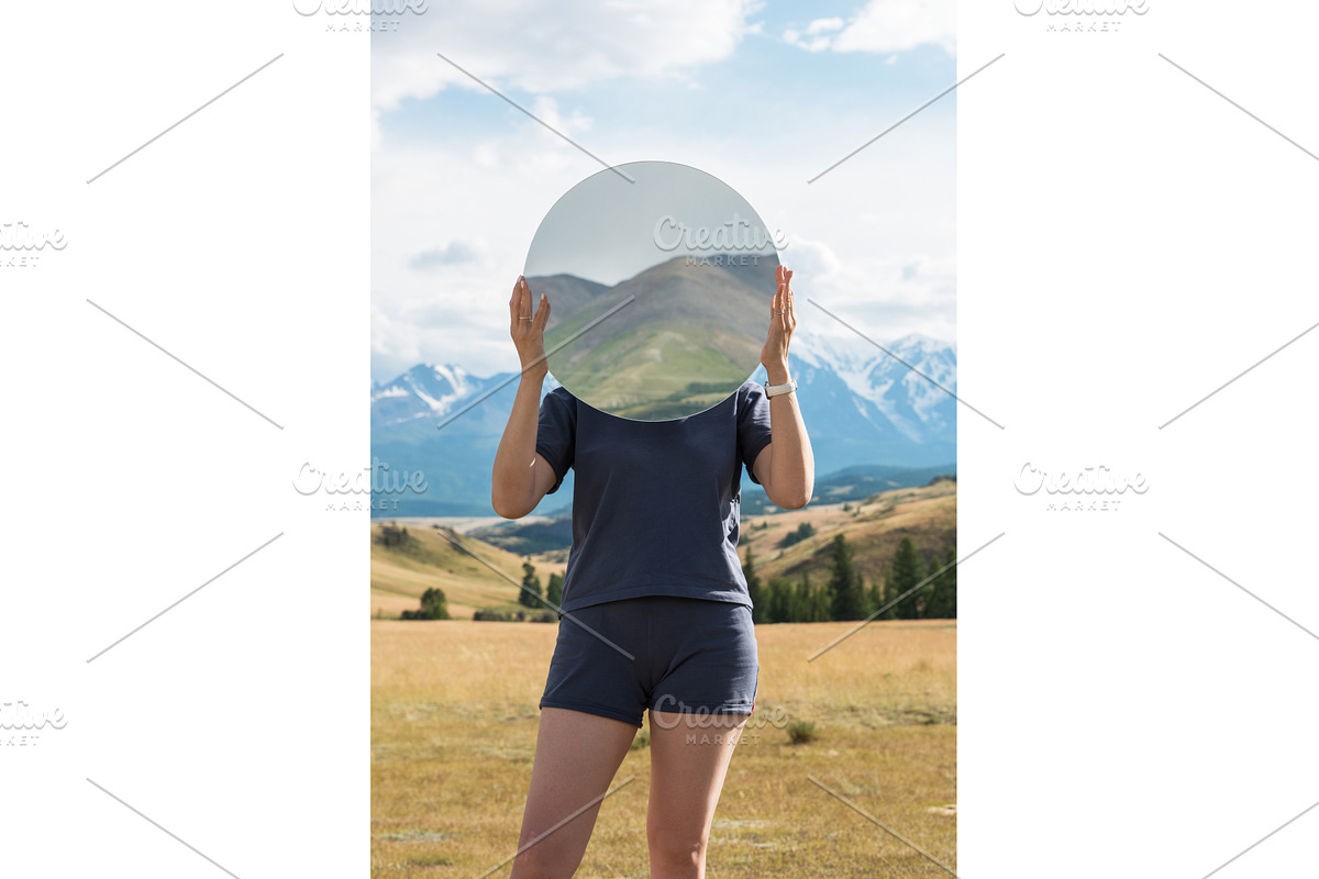 Woman in blue dress in summer Altai, a Graphic by Jan Jack Russo Media