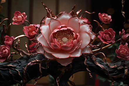 A beautifully crafted pink lotus flower surrounded by smaller pink roses, with, an Arts & Entertainment Photo by Textures & Backgrounds