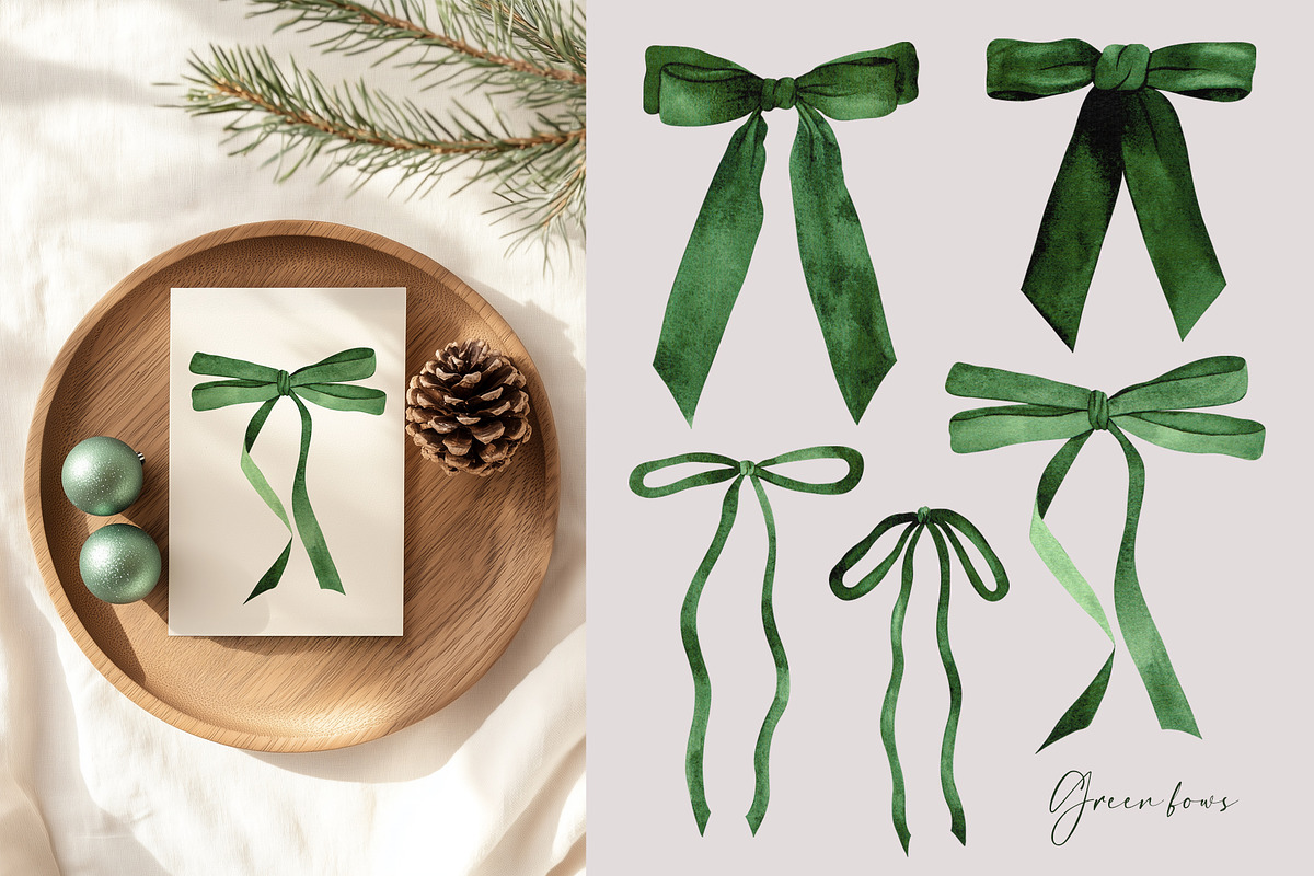 Red and green watercolor bows, an Object Illustration by LeriaArt watercolor (Photo 4 of 5)