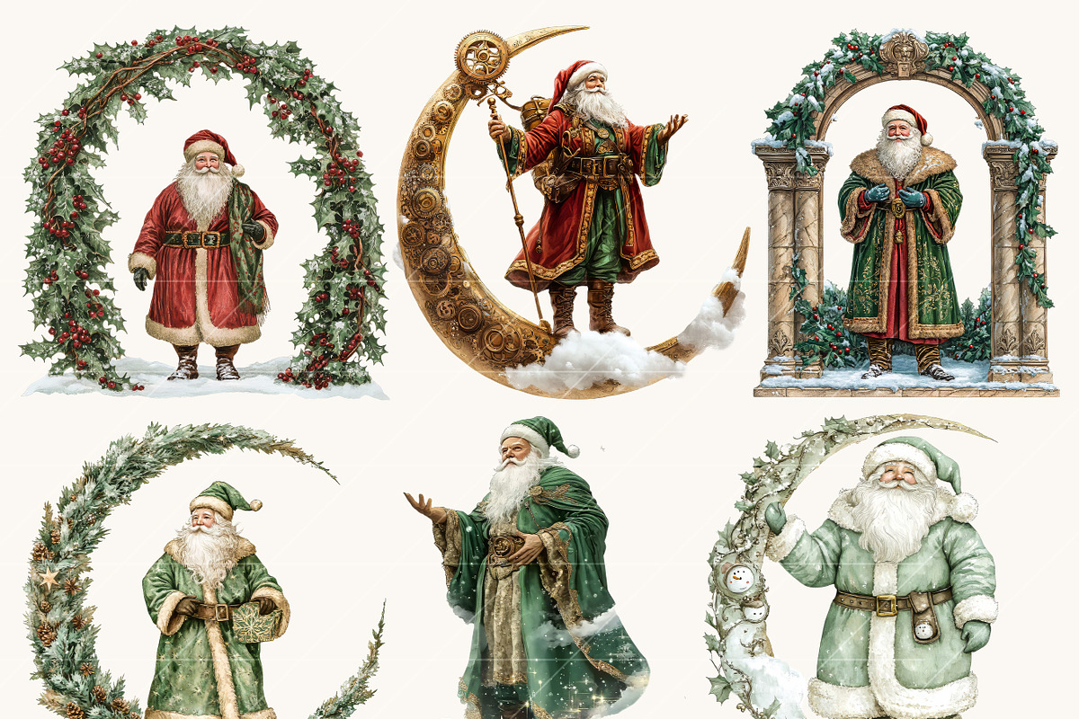 Celestial Santa Claus Clipart Bundle, a Seasonal Illustration by BusyDaydesign (Photo 2 of 9)