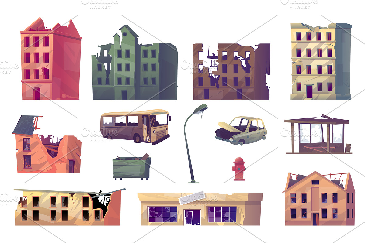 Damaged urban structures. Destroyed, an Object Illustration by Vectorbuum