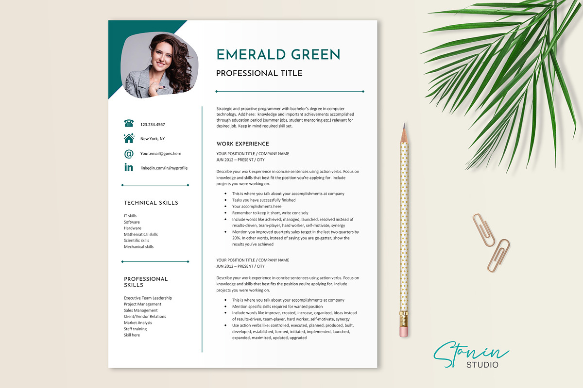 Resume Template Word - Emerald Green, a Resume Template by Stanin Studio (Photo 1 of 10)