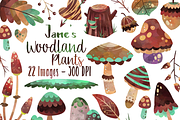 Watercolor Woodland Plants Clipart, an Illustration by DigitalArtsi (Thumbnail 1 of 3)