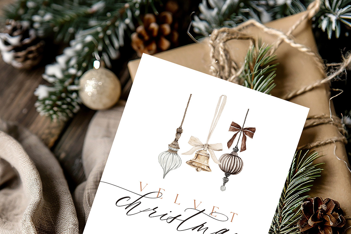 Watercolor Clipart-VELVET CHRISTMAS, a Decorative Illustration by Beigetime (Photo 7 of 17)