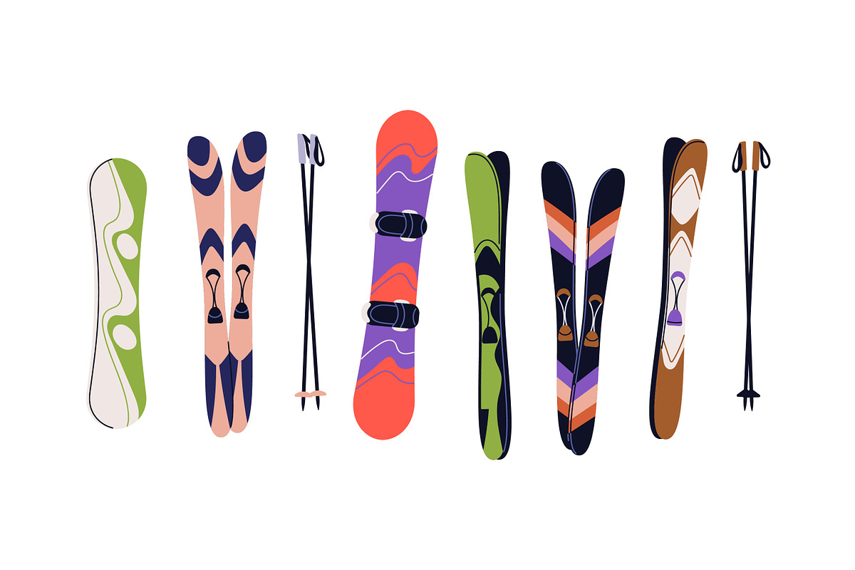 Snowboards, skis and poles set, a Sport Illustration by Good Studio (Photo 2 of 3)