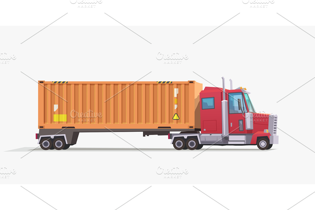 ship container on semi truck on, a Transportation Illustration by IfH