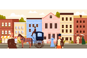 Victorian city street of 18th or, an Object Illustration by Flashvector