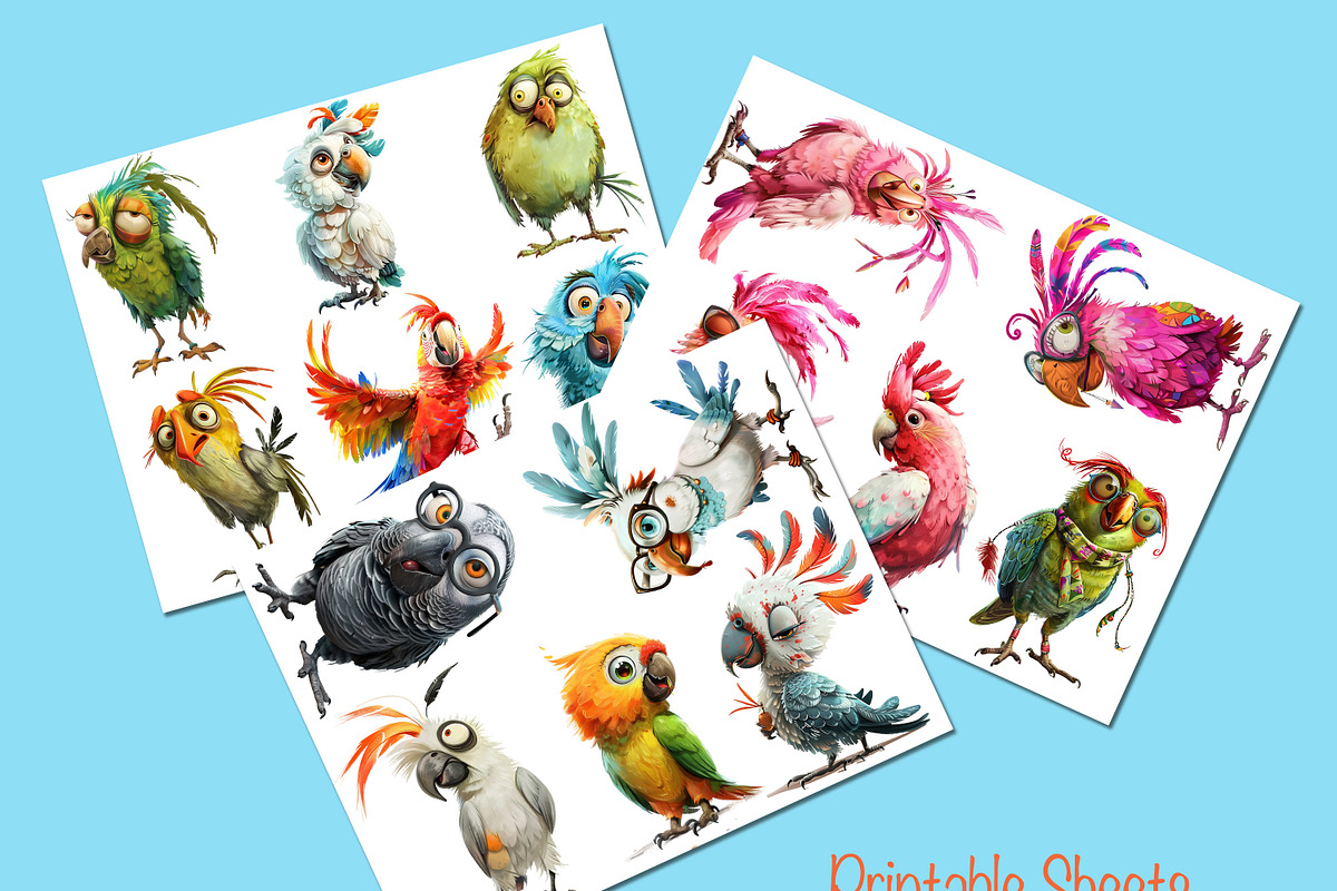 Quirky Funny Parrots Clipart, an Animal Illustration by Fusion Dream (Photo 5 of 7)