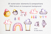 Sweet dreams. Watercolor set., an Animal Illustration by Ola_Vola (Thumbnail 2 of 6)