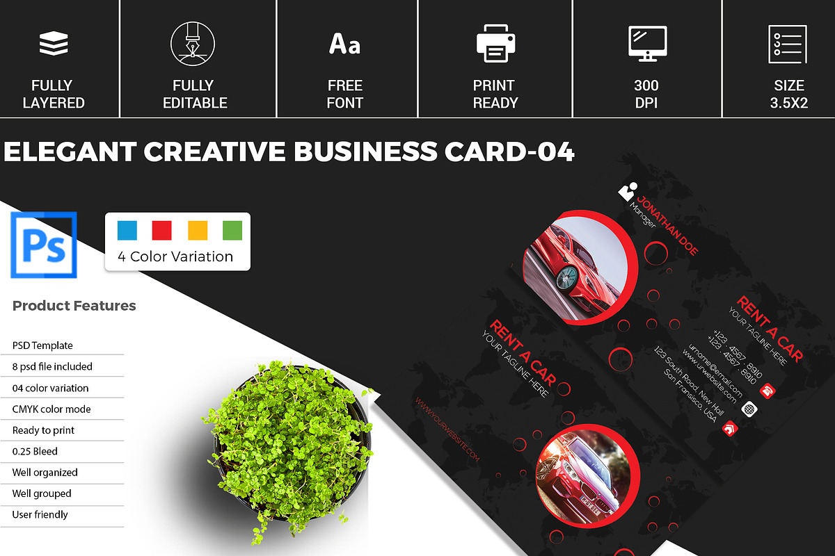 Elegant Creative Business Card-04, a Business Card Template by Shapnochura Design Studio (Photo 1 of 9)