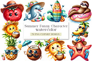 Watercolor Summer Funny Character, a Seasonal Illustration by DreamArtGraphic (Thumbnail 1 of 4)