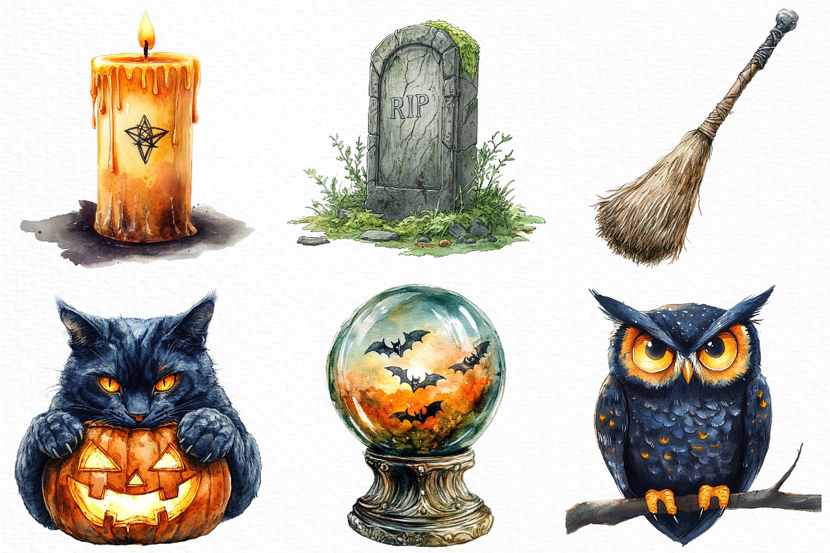 Watercolor Halloween Huge Clipart, an Illustration by Craft Nest (Photo 2 of 6)