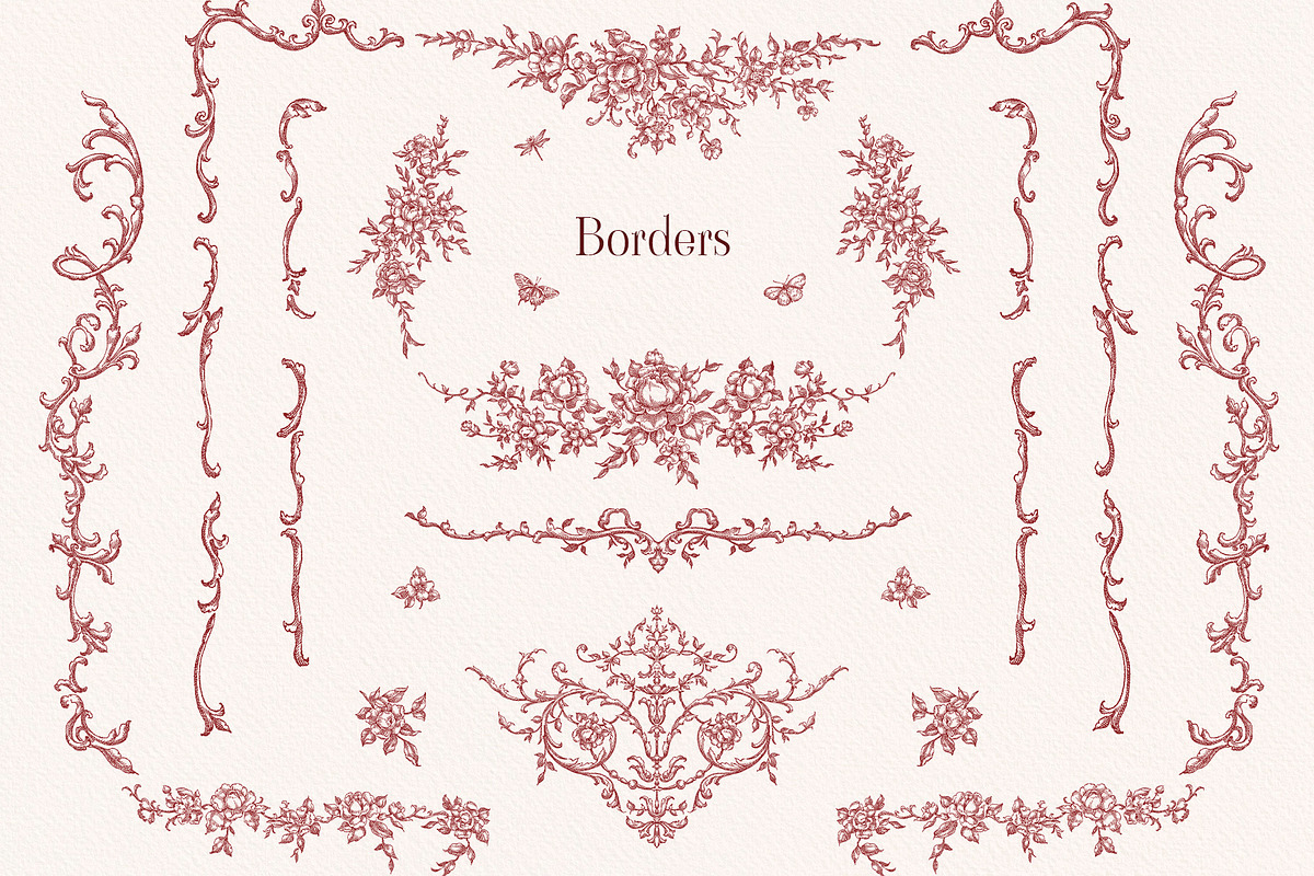 Burgundy Floral Garden Borders, a Decorative Illustration by Ekaproeka (Photo 3 of 6)