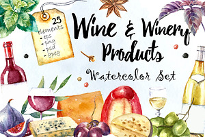 Wine and winery products watercolor