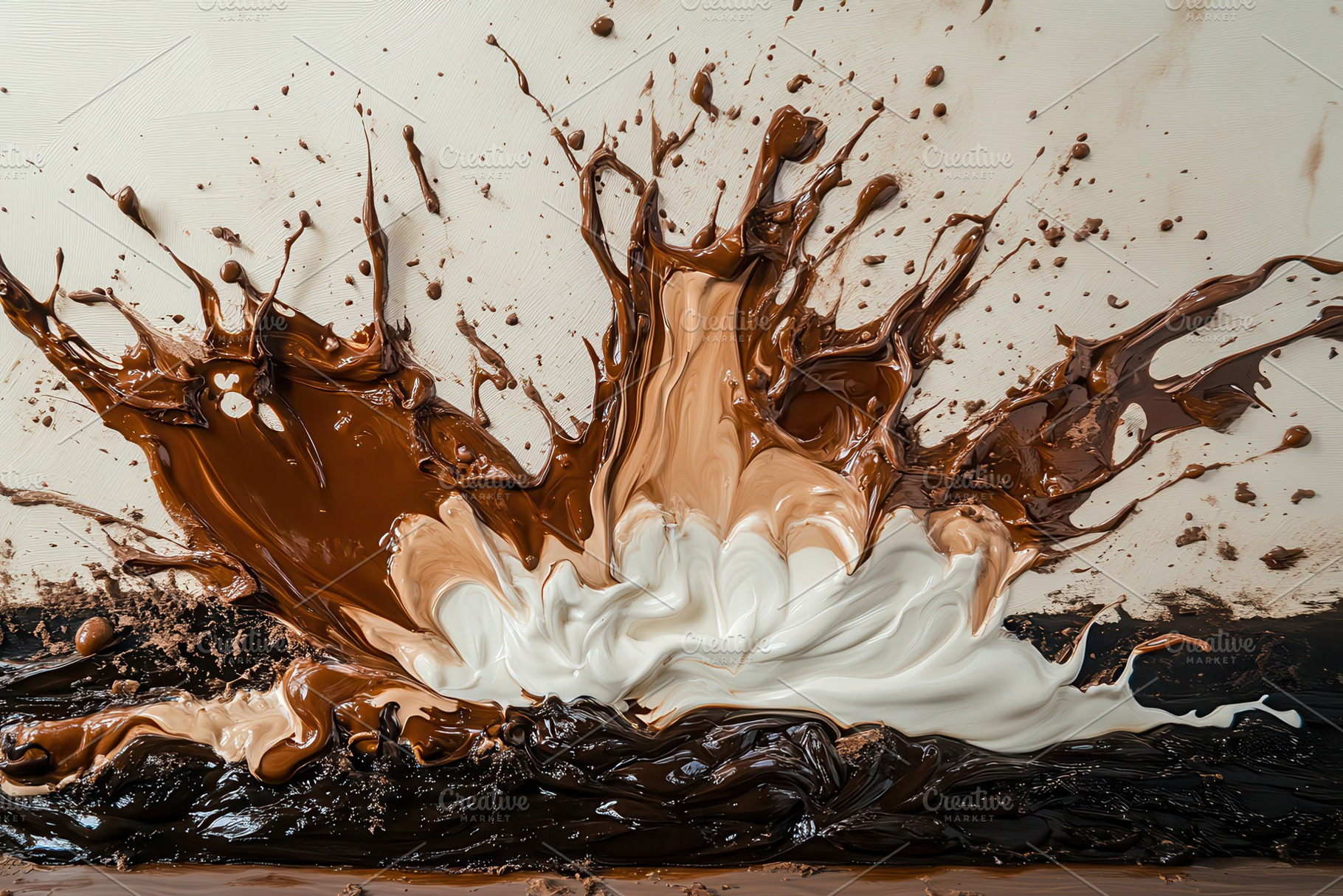Dynamic splash of chocolate and crea, a Photo by Pavel_design