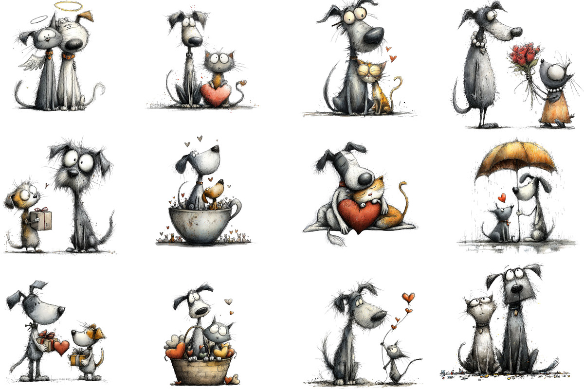 Watercolor Valentine Cat and Dog, an Illustration by Designking (Photo 3 of 4)