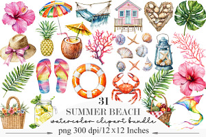 Watercolor Beach Clipart, an Illustration by Designking