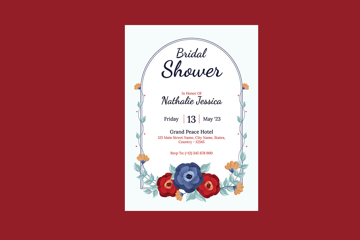 Floral Bridal Shower Invitation, a Card Template by Neermana (Photo 2 of 4)