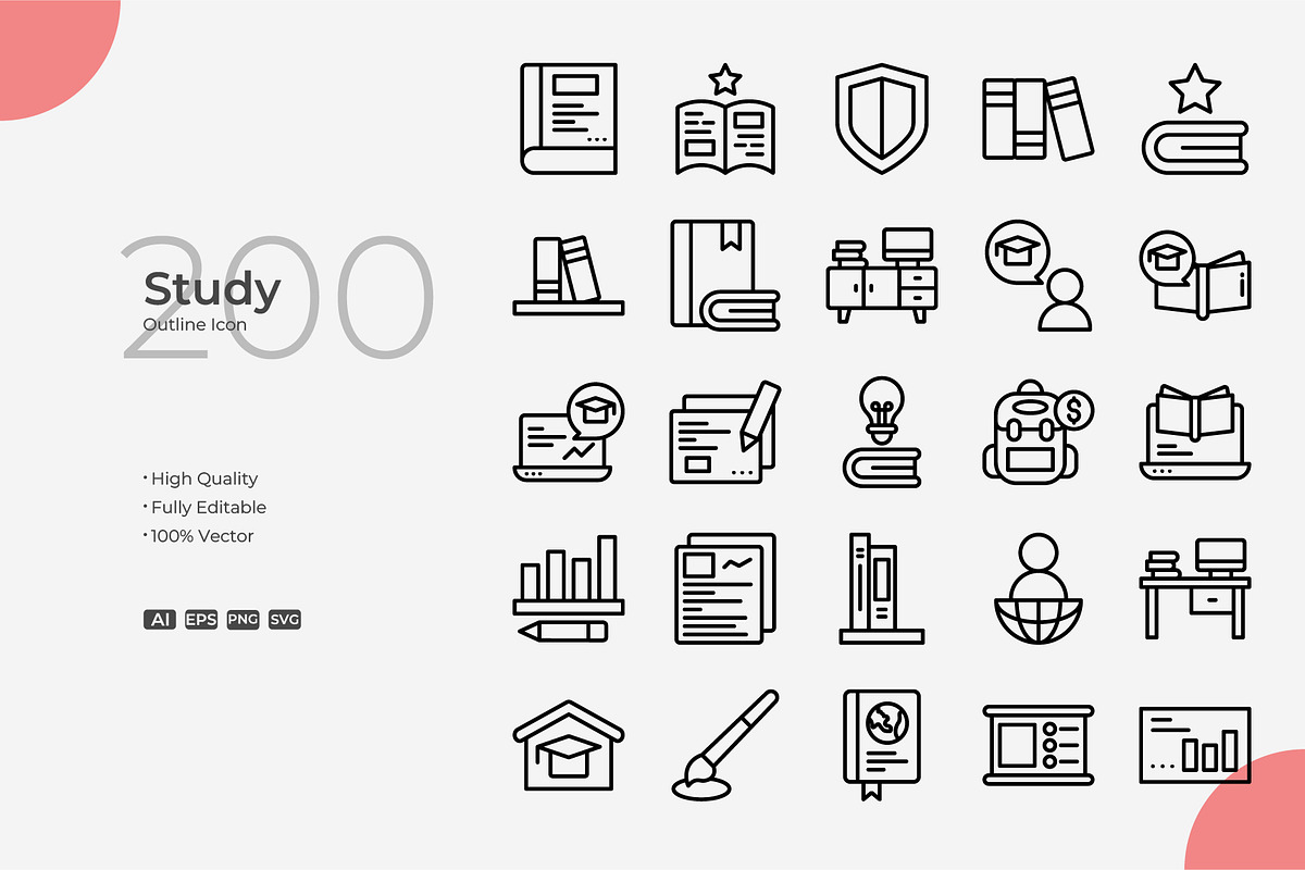 Study Outline Icons, an Outline Icon by Bloodline