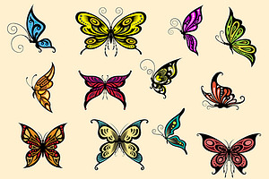 Set Of Colorful Butterflyes