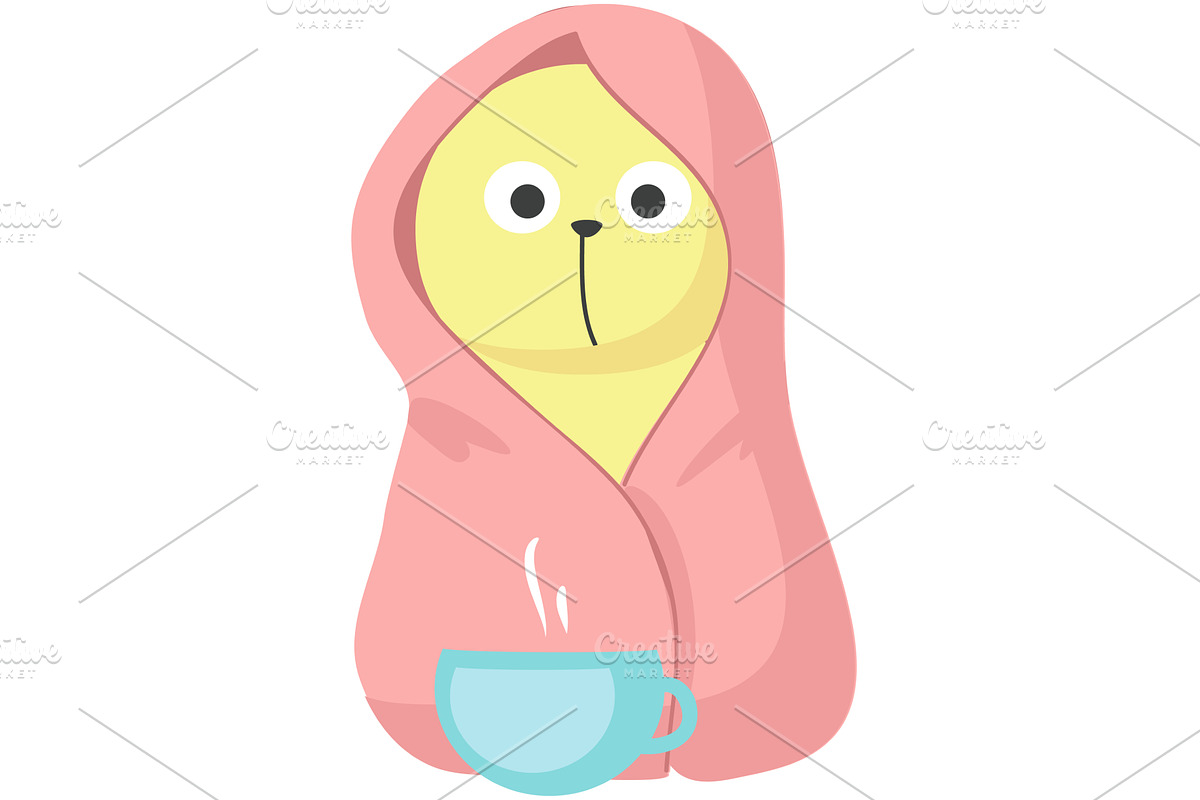 Cat under blanket with coffee cup, an Animal Illustration by SiberianArt