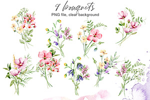 Flower Garden, Watercolor Clipart