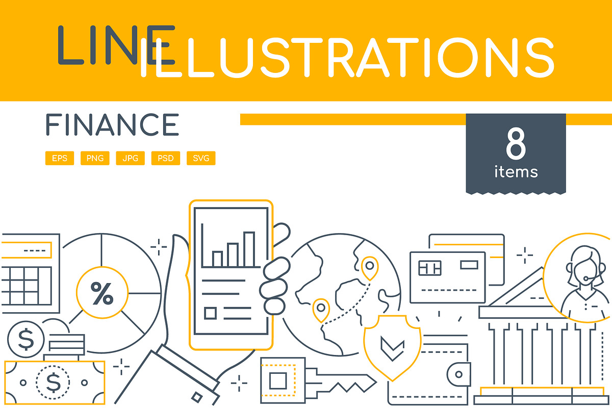 Finance - Line Illustrations Bundle, an iPhone Mockup by Boyko Pictures (Photo 1 of 12)