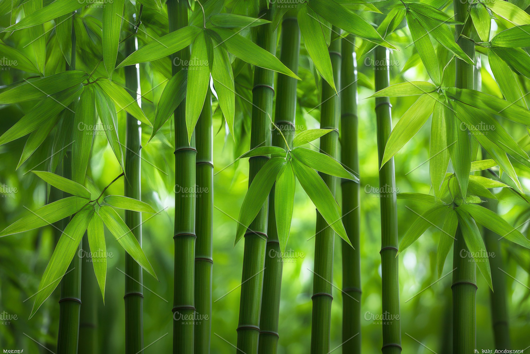 Lush green bamboo grove showcasing d, a Photo by Tanuart