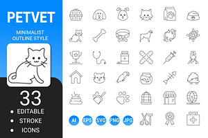 Petvet minimalist outline icon set, an Outline Icon by Icons