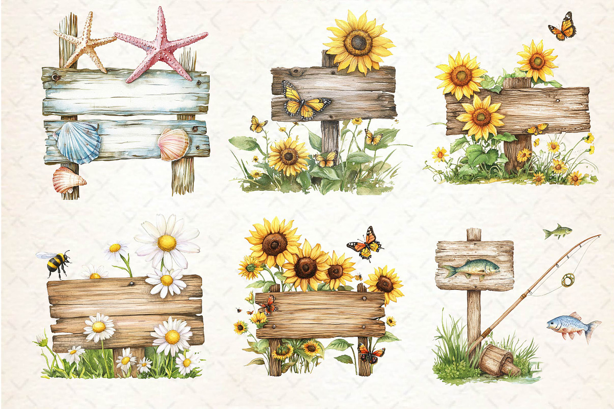 Summer Day Wooden Sign Clipart, an Illustration by Dream Creation (Photo 5 of 6)