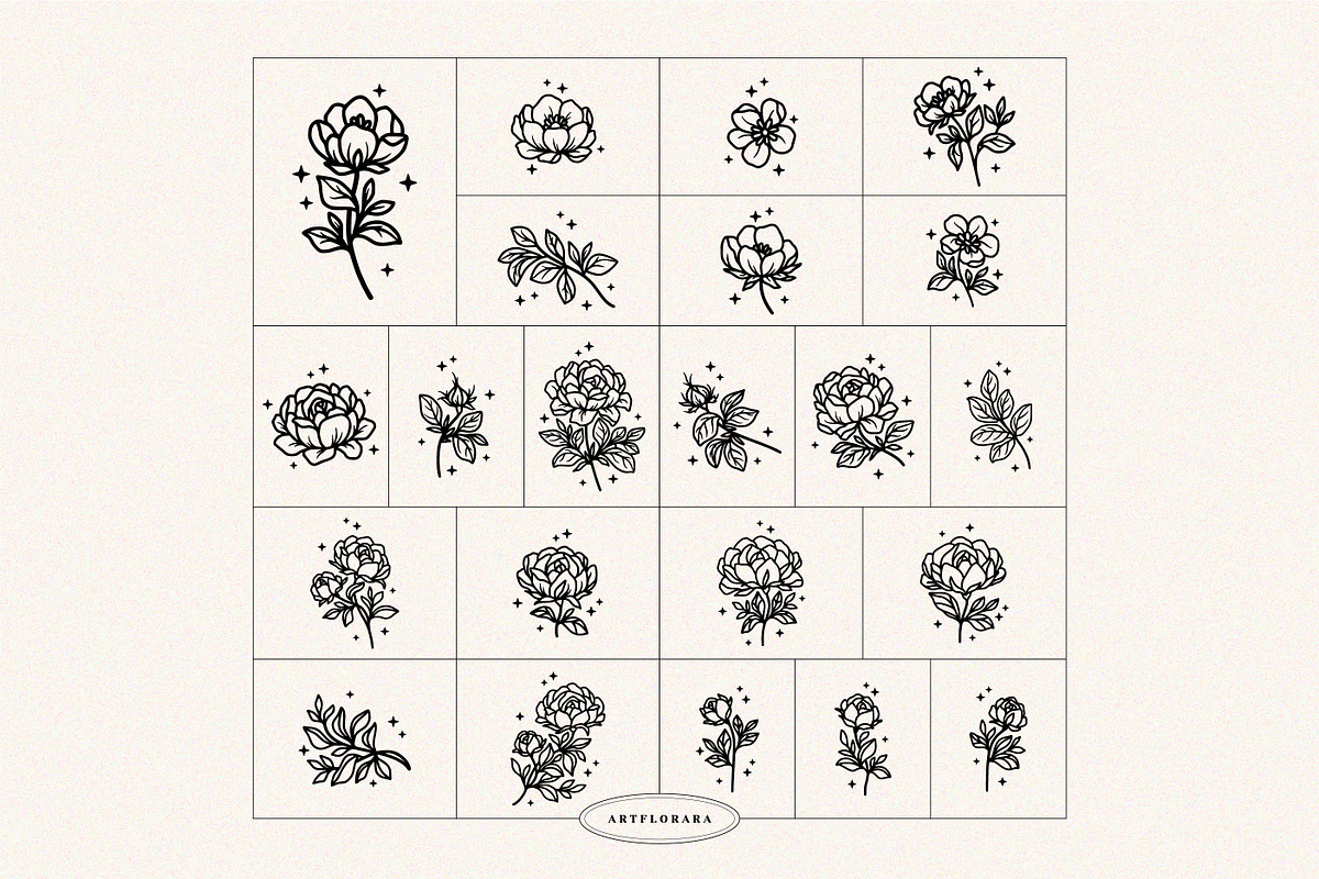 Vintage Dark Flower Lineart Logo Set, an Object Graphic by Artflorara (Photo 4 of 8)