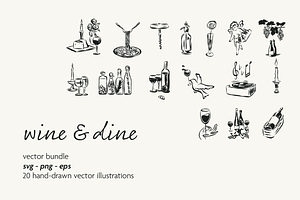Wine & Dine Vector Bundle, a Food Illustration by Little Gremlin