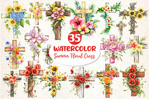 Summer Floral Cross Clipart, an Illustration by Dream Creation