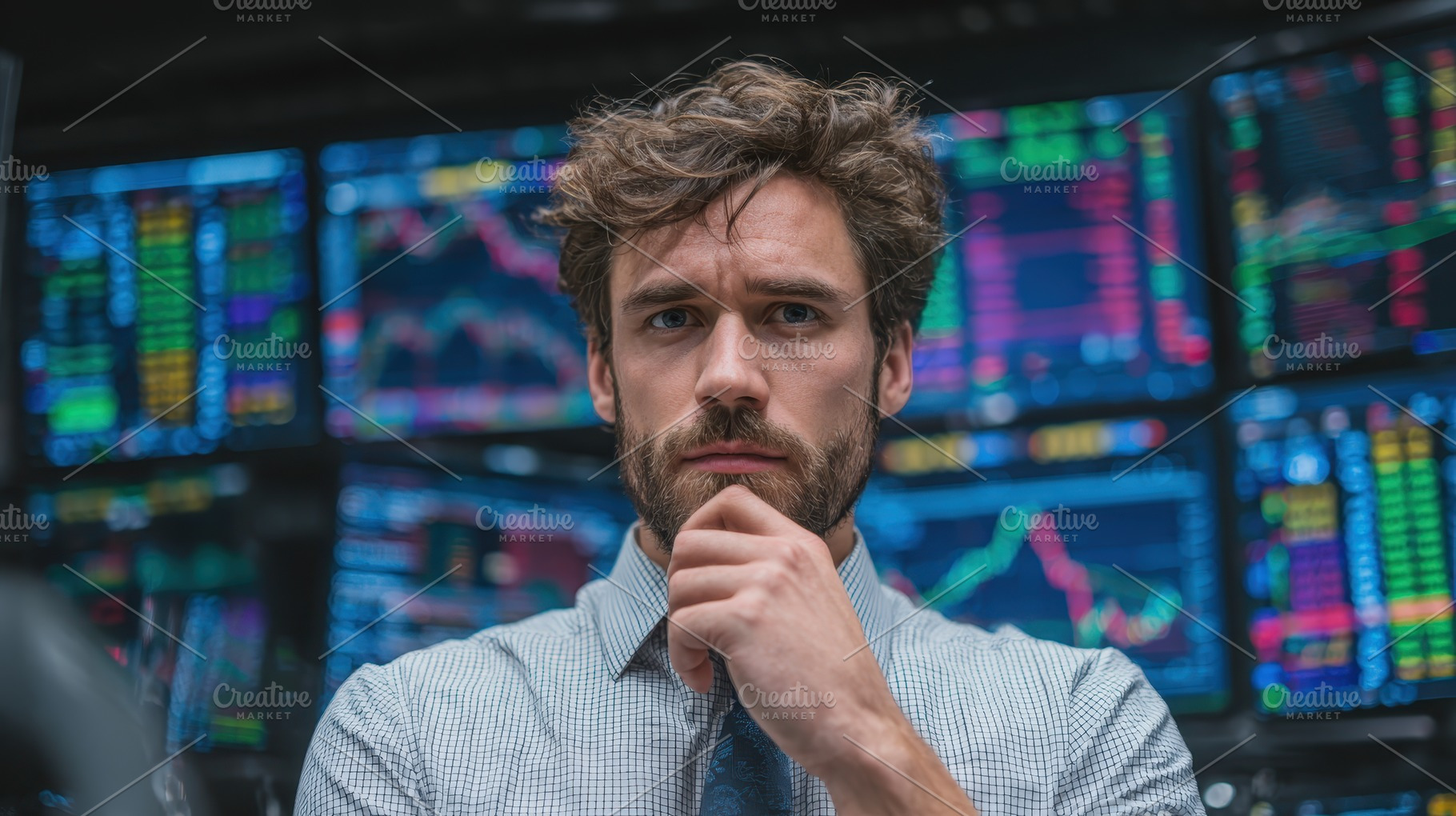 Stock trader contemplating market da, a Photo by Pixeness Studio