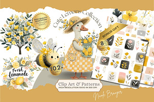 Floral Spring Animals Clipart, Goose