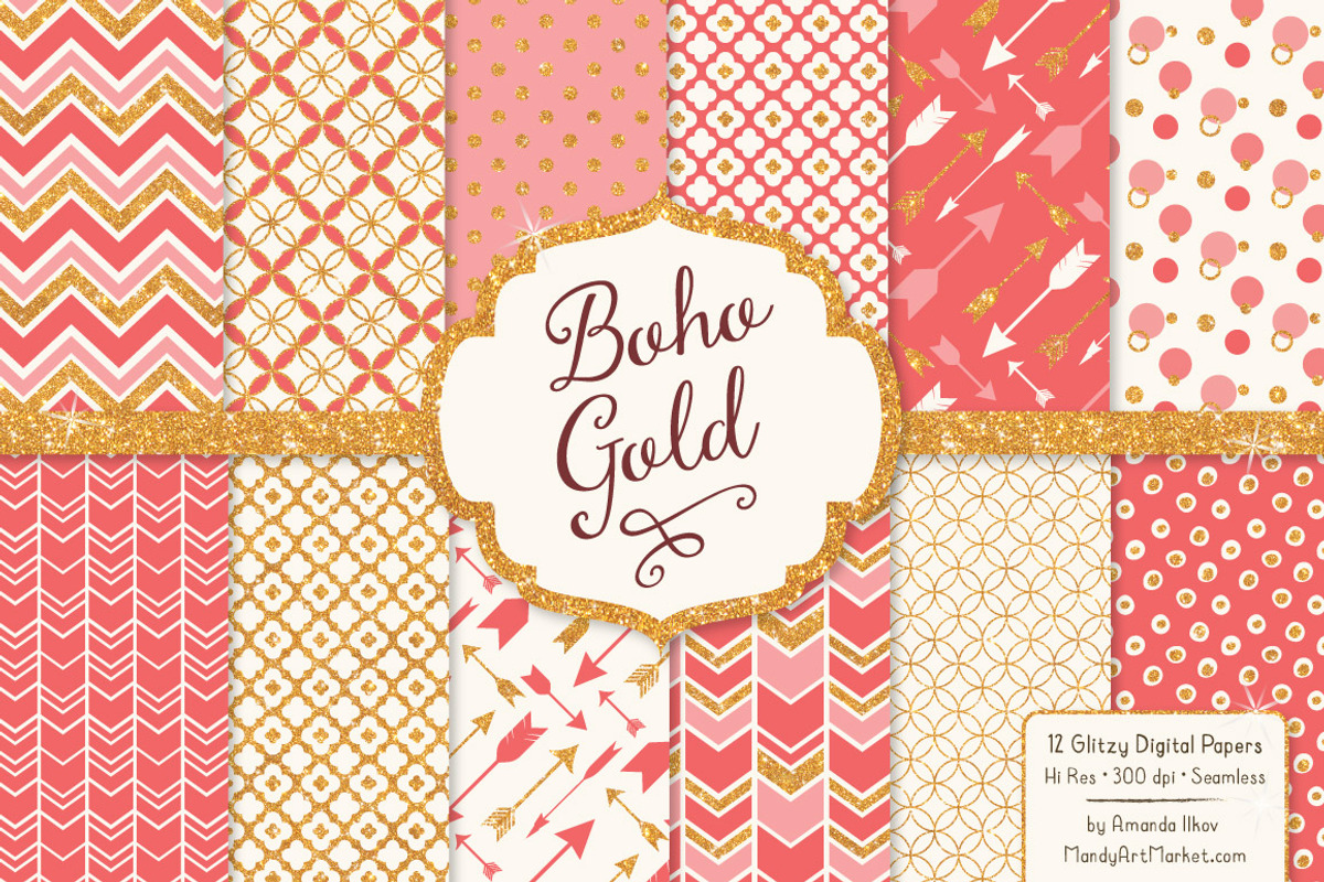 Coral Bohemian Glitter Patterns, a Pattern Graphic by Amanda Ilkov (Photo 1 of 3)