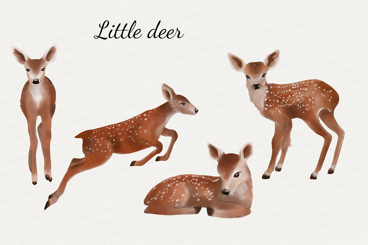 Little deer Christmas clipart, an Animal Illustration by LuckyTurtleArt (Photo 2 of 9)