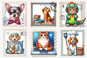 Funny Dog and Cat Postage Stamps, an Illustration by CreationArt (Thumbnail 5 of 5)