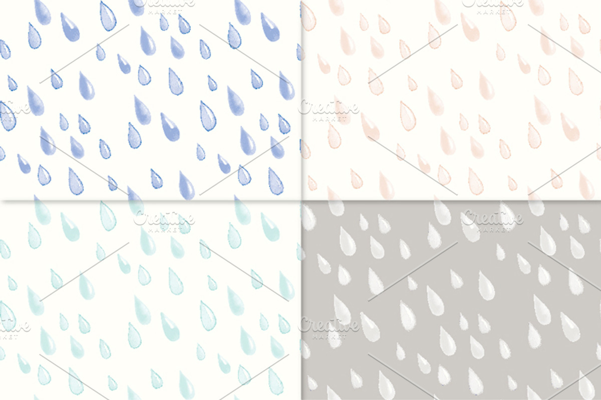 Watercolor Cloud &Rain Digital Paper preview 4