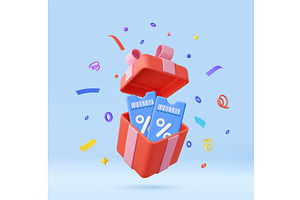 3d Red gift box with blue discount, an Object Illustration by ModVector