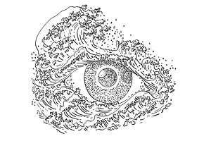 Eye Inside the Great Waves Drawing, an Illustration by patrimonio