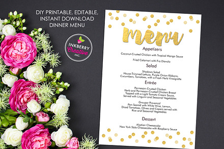 Gold Confetti Editable Wedding Menu