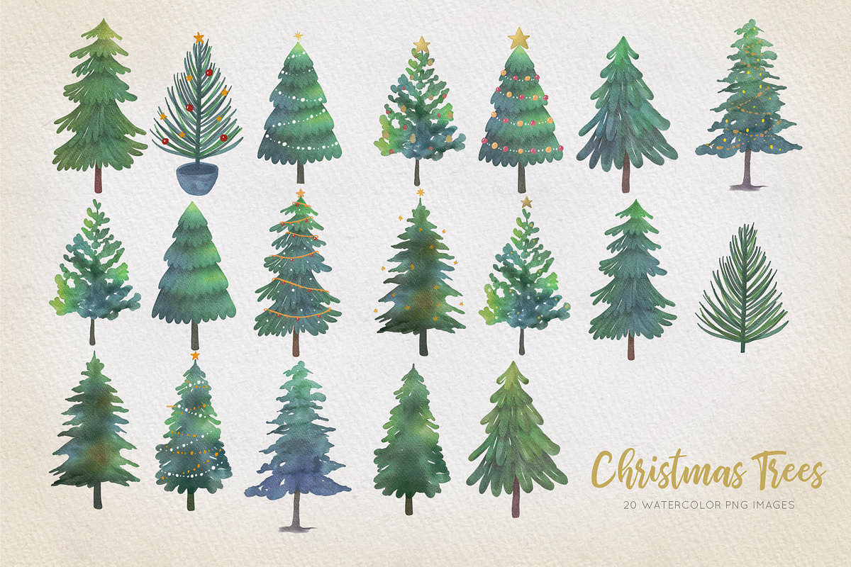 Christmas Trees Watercolor Clipart, an Illustration by Peachycottoncandy (Photo 2 of 3)