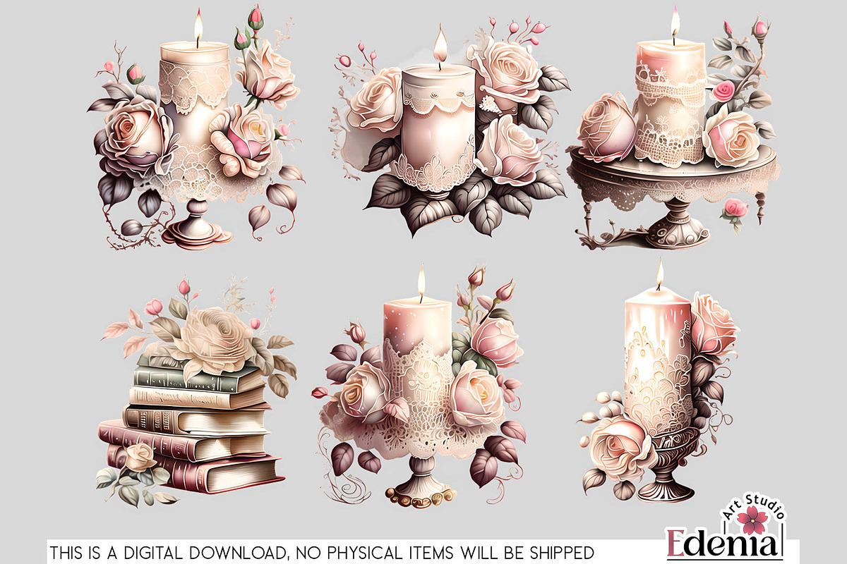 Vintage Romantic Clipart Bundle, a Decorative Illustration by EdeniaArtStudio (Photo 10 of 13)