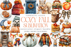 Watercolor Cozy Fall Clipart Bundle, an Illustration by SinaCreation